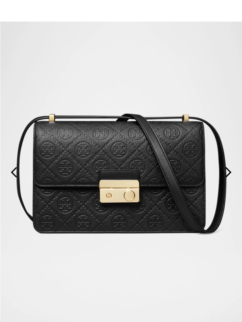 Tory Burch Monogram Pebbled Embossed Leather Crossbody with Gold Lock